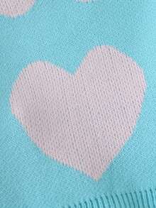 SHEIN Elladie kids 2件套少女秋冬针织短款上衣和百褶裙套装，圣诞红黑色块，心形图案，时尚新设计。独特的针织工艺展现都市魅力，展现少女偶像般的风格和学院风。 - 彩色 - 查看 3