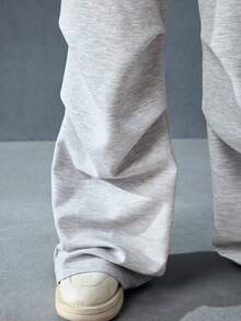 ROMWE MEN Casual 男士秋冬街头休闲褶皱阔腿宽松针织裤带口袋 - 灰色 - 查看 2