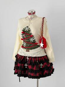 Sunspun Plus Size Women's Cute Casual 3D Christmas Tree Sweater, Pullover, Autumn/Winter - Apricot - View 6