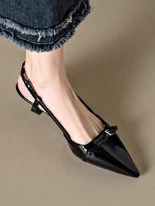 Zapatos de punta para mujer,Zapatos de tacón bajo para mujer,Desplazamientos al trabajo a la moda - Negro - Ver 6