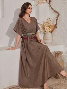 Modelyn Robe longue conservatrice et élégante pour femmes avec décoration à franges