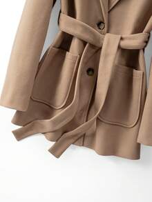 Franclia 女士秋冬卡其色大衣，带口袋、贴袋和内衬，品质高端，配有可拆卸腰带，修身腰线，优雅时尚，通勤百搭的中长款大衣，适合秋冬季穿着。 - 摩卡棕 - 查看 7
