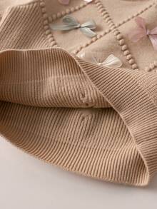 Souflis Souflis 6-9 Months Baby Girls Warm Outfit, Baby Girls Winter Warm Knitted 2 Pieces Set, Cute Bow Sweater And Pleated Skirt Set, Comfortable Soft And Skin-Friendly - Khaki - View 4