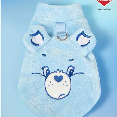 Care Bears X PETSIN 1件刺绣小熊宠物猫狗通用蓝色毛绒保暖舒适无袖外套，带防滑设计，适合狗狗穿着。