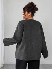 DAZY Plus Size Women Loose Casual Woolen Oblique Placket Drawstring Thick Jacket, Autumn/Winter - Dark Grey - View 3