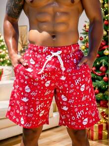 Manfinity Swimmode Men's Christmas Print Drawstring Waist Beach Shorts