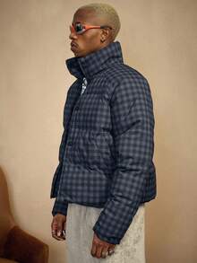 PAVTROS Men's Street-Style Popular INS Plaid Raglan Sleeve Single-Breasted Casual Winter Winter Coat, Streetwear,Warm, Christmas - Dark Grey - View 6