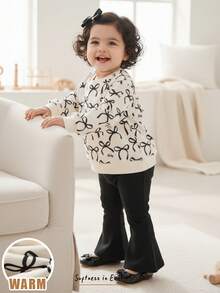 Cozy Pixies 2 Stücke Baby Mädchen Schmetterling Dekor Set mit Rundhals Langarm Sweatshirt und Hose mit elastischem Bund, bequem, vielseitig, stylisch, Lässig, niedliches Muster, minimalistisch, basic, geeignet für Innen, Outdoor Skifahren, Alltag, Sport, Spiel, Party, Fotografie, Weihnachten, Sportbekleidung Herbst Outfit Winterkleidung