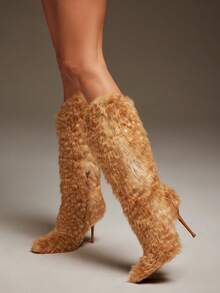 SHUZIA 女式动物印花仿皮草尖头细跟西部高筒靴 - 彩色 - 查看 6