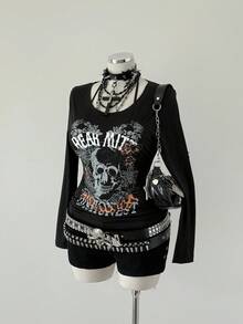 Sunspun Camiseta de talla grande con estampado vintage punk - Negro - Ver 5