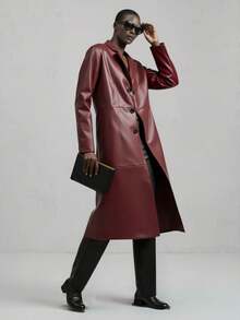 Ontre 2025 Modern Urban Style, Long Leather Women's Coat Jacket, Waist-Cinched Fitted Silhouette, Business Casual, Office Commute, Daily Wear, Autumn - Black - View 1