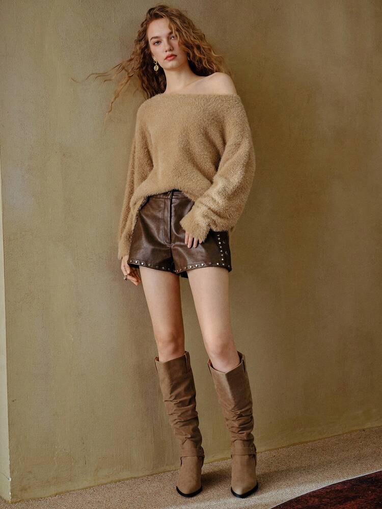 MOTF STUDIO GLITTER BLENDED WARM OVERSIZED ASYMMETRICAL SHOULDER SWEATER