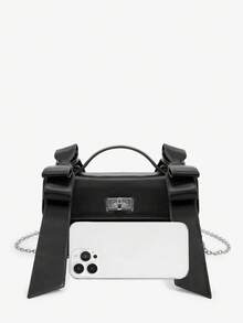 SHECARRY Ladies, Women Top Handle Bag, Crossbody Bag, Bowknot, Pink, Fashionable, Personalized, Simple, Versatile, Street, Sweet And Cool Girls, Hot Girls, Y2k, Retro, Rivets, Vintage, Teenagers, For Cocktail Party, Party, Prom, Club, Date, Birthday, Evening, Date Nigh, Ball, Daily, Afternoon Tea - Black - View 5