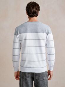 Manfinity Homme Sweater Pria Blok Warna Striped Casual - Putih - View 4