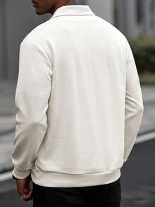 Manfinity CasualCool Men's Casual Solid Color Pocket Long Sleeve Polo Shirt, Autumn Sweats Shirt White Cream Sweatshirt Sweatshirts For Men Half Zip Sweatshirt Men Men S Quarter Zip - Apricot - View 2