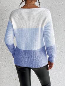EMERY ROSE Casual Colorblock Drop Shoulder Sweater, Autumn/Winter - Multicolor - View 2