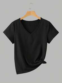 INAWLY 3pcs Women's V-Neck Short Sleeve T-Shirt, Classic Versatile Casual Tops, Minimalist Fashion, Suitable For Outdoor, Party, Student, Teacher, Daily Wear - Multicolor - View 4