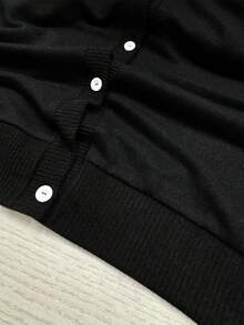 Resyla 女士圆领长袖针织毛衣常规开衫，秋冬 - 黑色 - 查看 3