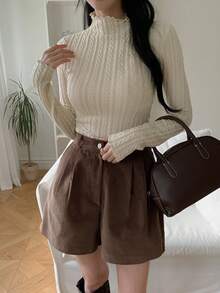 DAZY 1 件女式纯色纹理高领修身 T 恤，秋季新款长袖女式上衣，秋季女装