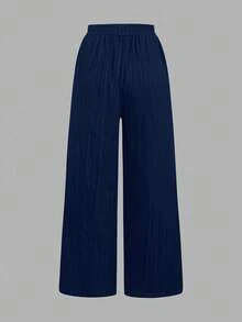 SHEIN Essnce 3pcs Women Casual Solid Color Versatile High Waist Drawstring Pocket Straight Loose Pants Set, Suitable For Spring/Summer,Fall,Fall Clothes For Women