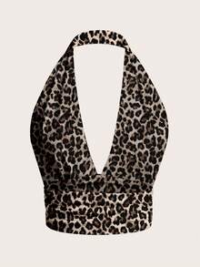 SHEIN EZwear 女式休闲性感露背紧身吊带背心，百搭，豹纹 - 彩色 - 查看 3