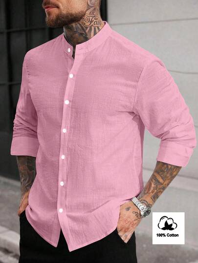 Manfinity CasualCool Men's Solid Color Minimalist Casual Long Sleeve Shirt Shirt For Men Cotton Men Shirts Full Sleeve Men Shirts Plain Camisas For Men