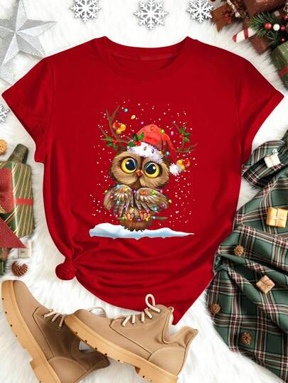 EMERY ROSE Plus Size T-Shirt, Plus Size Casual Graphic Tee, Street Style Short Sleeve T-Shirt, Cute Summer Top