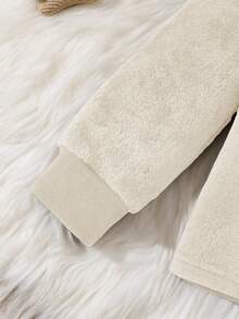 2pcs Young BoyCute Bear Graphic Fleece Long Sleeve Top And Pants Pajama Set, Dark Grey Boy Clothes Set Winter Fleece Pajamas - Beige - View 5