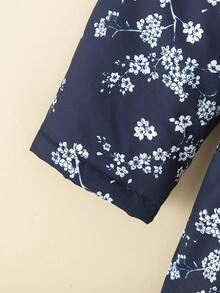 SHEIN Playful Pals 女童碎花连帽羽绒服，带仿抽绳，加厚保暖冬装 - 藏蓝色 - 查看 5