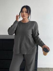 POPSWAY 柔软舒适修身阔腿裤和长袖针织套装，百搭休闲装