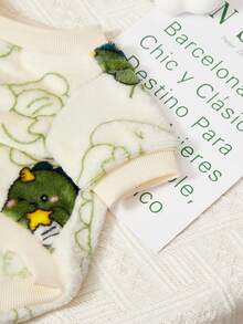 PETSIN 1 件米色法兰绒恐龙印花保暖圆领连帽衫，适合宠物狗和猫