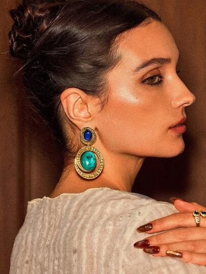 Glisma Pendientes de mujer con piedras preciosas, joyería occidental, moneda antigua, para atuendos de otoño/invierno, para mamá/mujer/niña/madre, premium