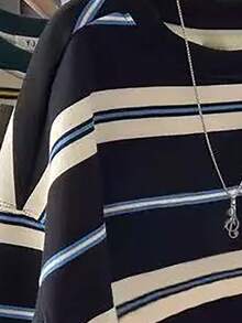 SHEIN New Fashion Women Striped Contrast Color Round Neck Sweatshirt
