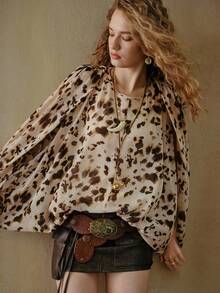 MOTF STUDIO LIGHEWEIGHT LEOPARD PRINT LOOSE BOHEMIAN BLOUSE - Multicolor - View 5