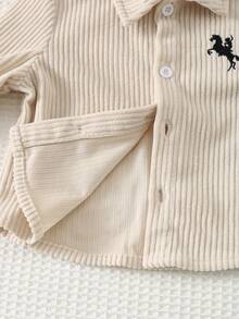 Cozy Pixies Baby Boy Horse Pattern Turndown Collar Long Sleeve Cardigan Shirt Baby Collar Shirt Baby Boy Shirt Toddler Striped Shirt Baby Button Shirt Toddler Button Up - Apricot - View 6