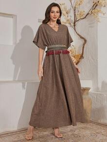 Modelyn Robe longue conservatrice et élégante pour femmes avec décoration à franges