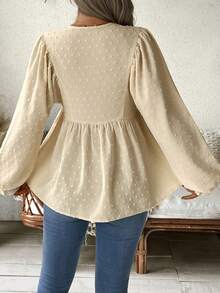 Momance 孕妇秋季简约瑞士圆点纽扣半开襟衬衫 - 杏色 - 查看 9