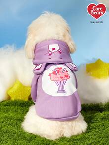 Care Bears X PETSIN 1件装 分享熊印花紫色可爱3D耳朵连帽衫宠物猫狗通用天鹅绒保暖舒适狗狗连帽衫