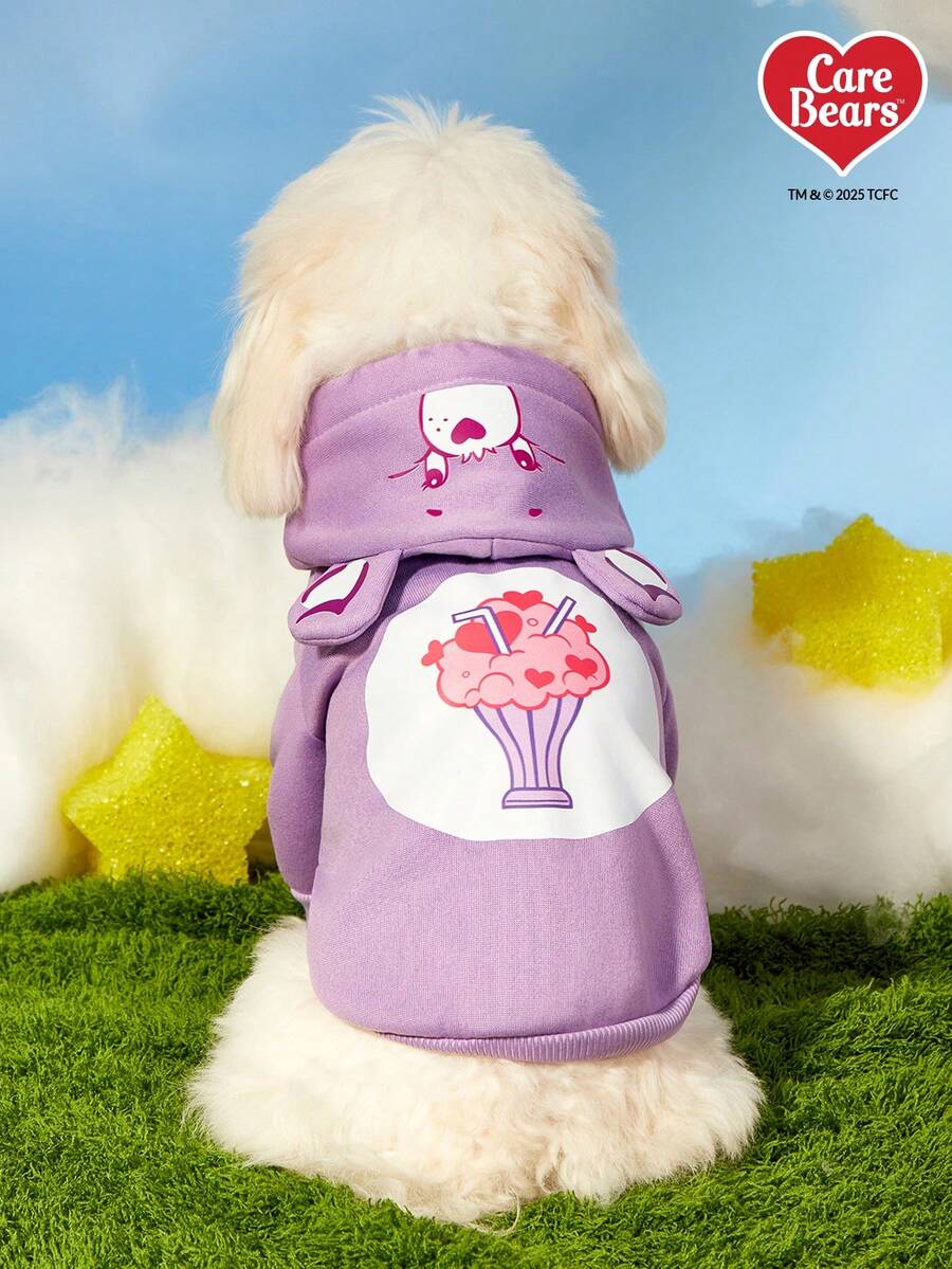 Care Bears X PETSIN 1pc Share 熊印花紫色可爱3D耳朵连帽衫 连帽衫 宠物猫狗通用 天鹅绒保暖舒适狗狗连帽衫 - 淡紫色 - 查看 1