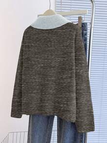 Franclia Jersey de manga larga 2 en 1 con cuello en V, otoño/invierno - Rosa Oxidada - Ver 2