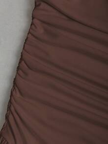 Sweetra 女士斜肩修身抹胸连衣裙 - 鏽棕色 - 查看 6