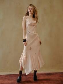 MOTF STUDIO ELEGANTE VESTIDO BOHEMIO CON CUENTAS, LENTEJUELAS Y BORDADOS - Caqui - Ver 5