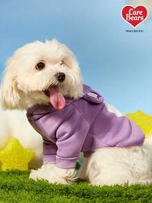 Care Bears X PETSIN 1件装 分享熊印花紫色可爱3D耳朵连帽衫宠物猫狗通用天鹅绒保暖舒适狗狗连帽衫