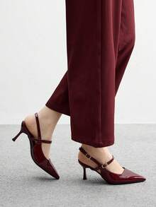 CUCCOO BIZCHIC Sepatu hak tinggi runcing warna burgundy untuk wanita, sepatu stiletto seksi dengan tali belakang untuk bepergian, bekerja, pesta, dan acara musim semi. - Burgundy - View 4