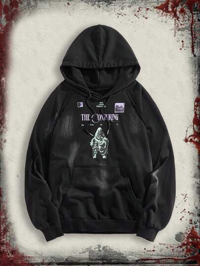 Street Life Herren Lässige Mode Street Sculpture & Buchstaben Muster Tasche Kordelzug Kapuzenpullover, Herbst