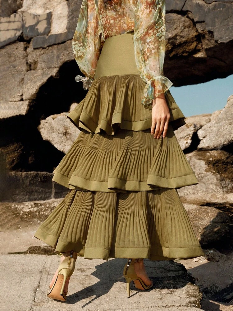 Anewsta Spring/Summer New Arrival Multi-Layered Pleated Cake Skirt, Elegant Women's A-Line Skirt For Party & Vacation