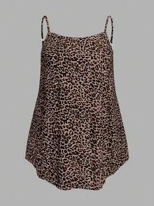 SHEIN EZwear 两件套加大码纯色和豹纹吊带背心，基础款，适合夏季旅行和度假，也适合外出、返校和假期穿着。 - 彩色 - 查看 3