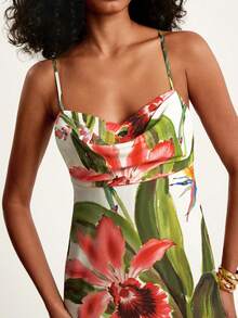 CAJUNI 女士度假红水仙花和热带花卉印花垂坠领露背系带 A 字裙 - 彩色 - 查看 8