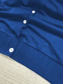 Resyla Women's Round Neck Long Sleeve Knitted Sweater Regular Cardigan, Autumn/Winter - Blue - View 3