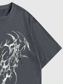ROMWE MEN Men's Casual Gothic Colorblock Print Short Sleeve T-Shirt, Summer - Grey - View 5